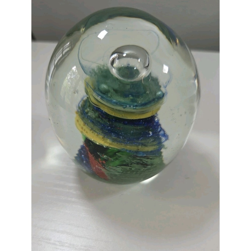 Vintage Art Glass Paperweight Controlled Bubble Swirl Multi-Colored